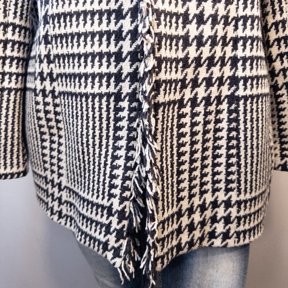 Harve Benard Womens Size Large Coat Black White Houndstooth Wool Blend Fringe - Picture 4 of 10
